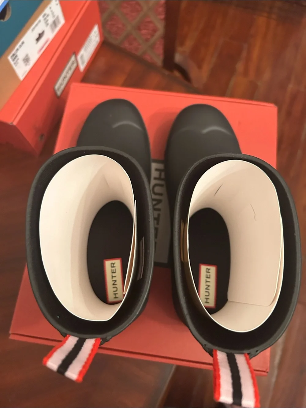 Hunter Matte Black Short Rain Boots with Red-Trim Pull Tabs